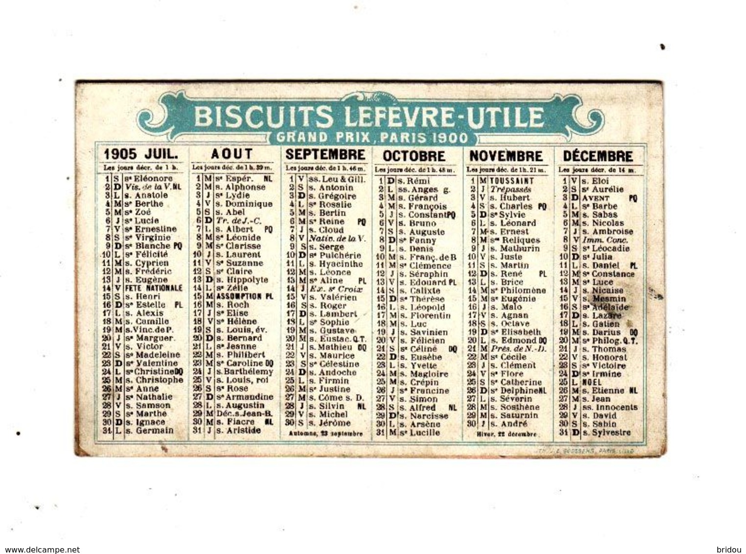 Chromo  BISCUITS LEFEVRE UTILE    Chromo à Système   Cuisinier, Tramway   CALENDRIER 1905     13.9 X 11 Cm Déplié - Lu