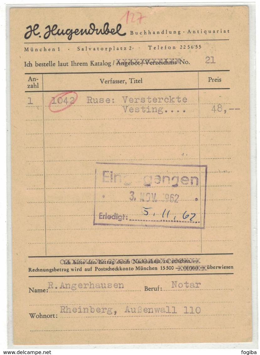 JB23   BRD 1962 - Drucksache Bücherzettel Von Duisburg Nach München Mi.332 - Covers & Documents