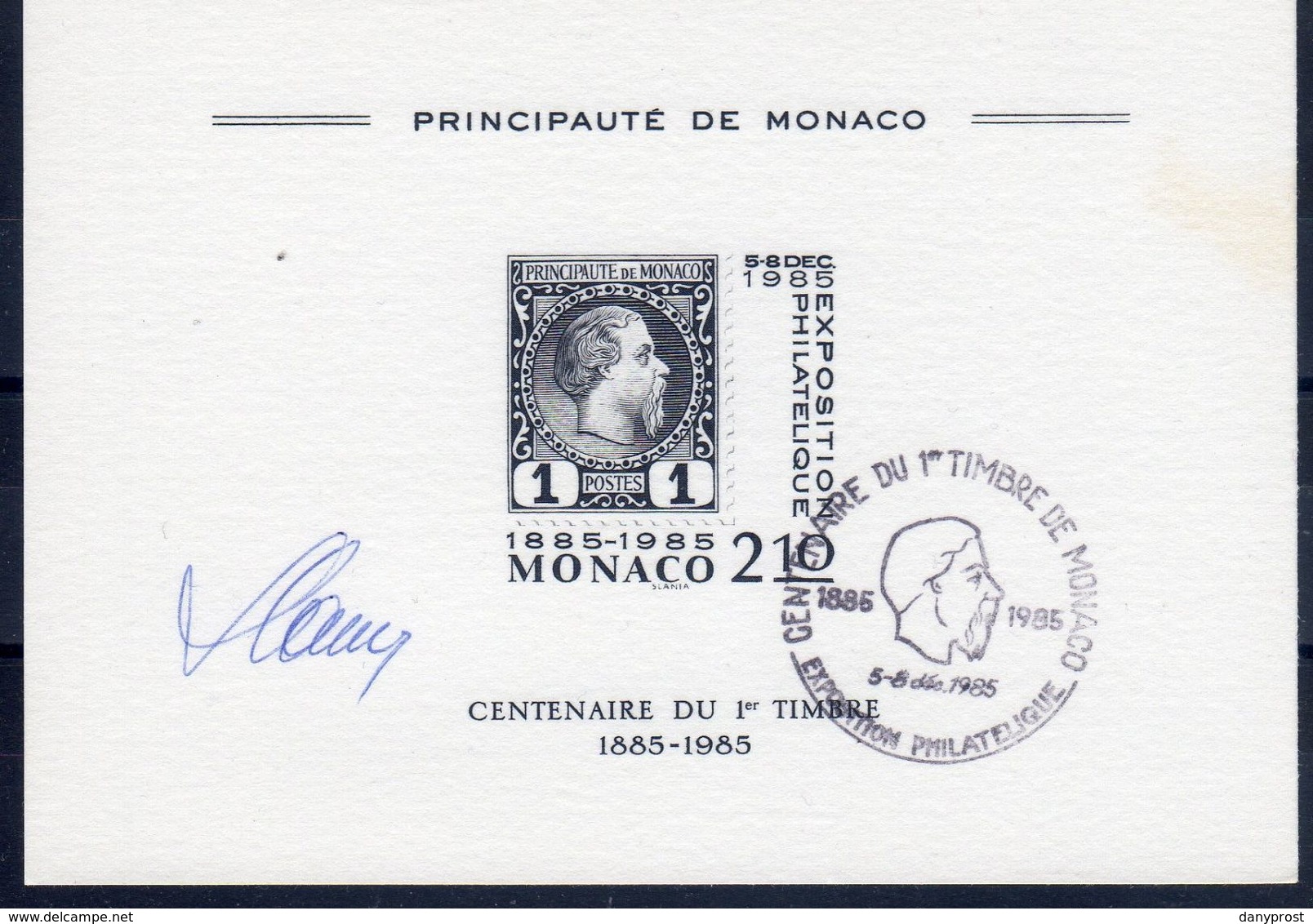 A L'OCCASION DE L'EXPO 1985 A MONACO-EMISSION D'UNE CP " Centenaire Du 1er Timbre-1885 / 1985 " CACHET+SIGNATURE GRAVEUR - Expositions Philatéliques