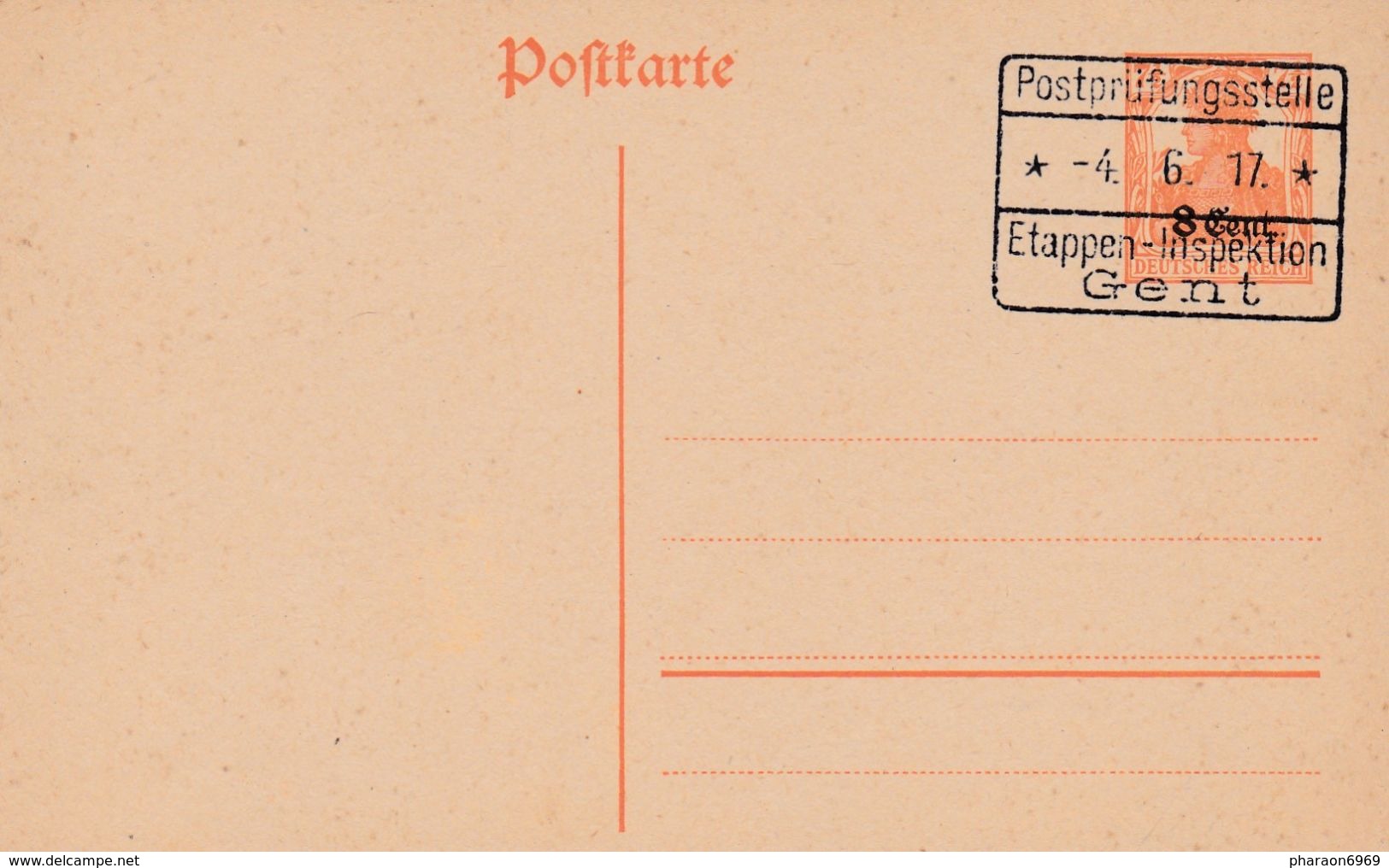 Carte Entier Postal Postprüfungsstelle Etappen Inspektion Gent - German Occupation