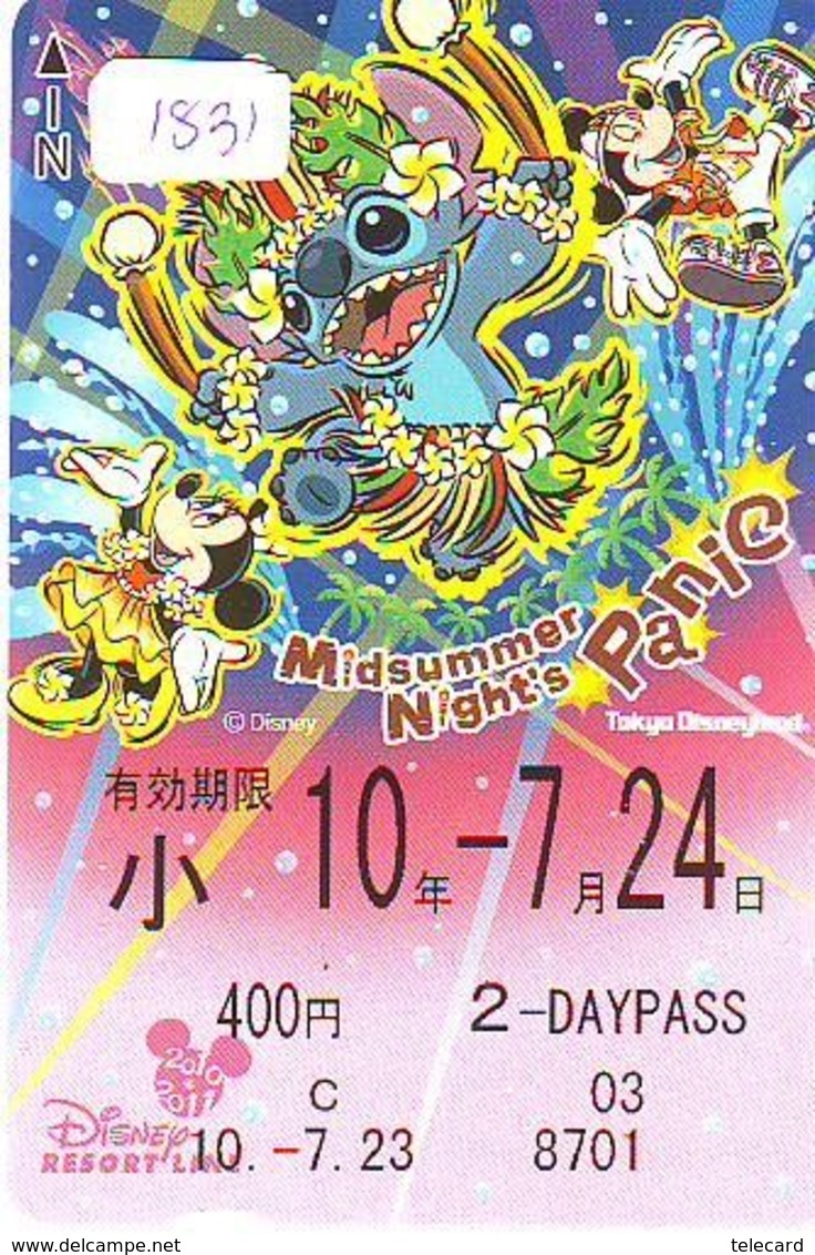 Carte Prépayée Japon * DISNEY * 1 DAY PASS * MIDSUMMER NIGHT'S   (1831)  ANIME Japan Prepaid Card - Disney