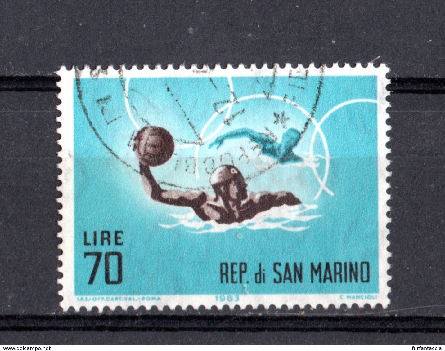 SAN MARINO :  Preolimpica - L. 70 - Pallanuoto  -  USATO   Del.  21.09.1963 - Wasserball