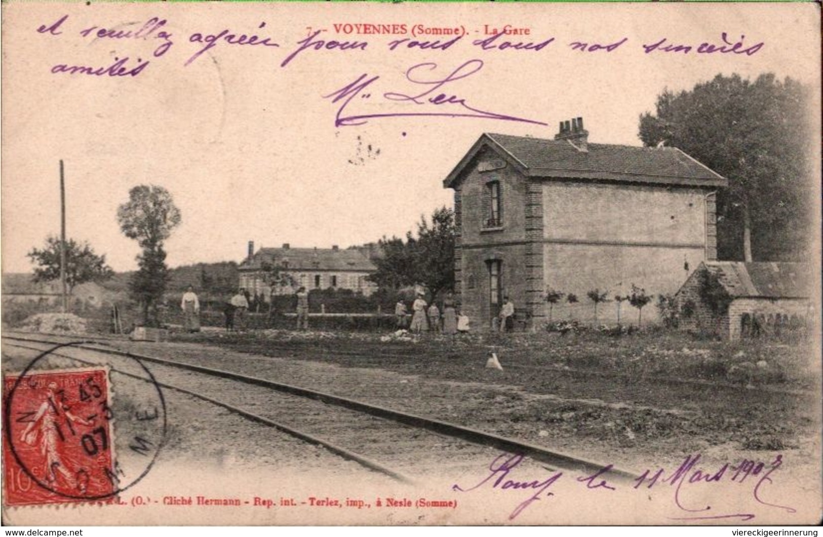 ! Cpa Voyennes Somme, La Gare, Bahnhof, 1907, Frankreich, France - Estaciones Sin Trenes