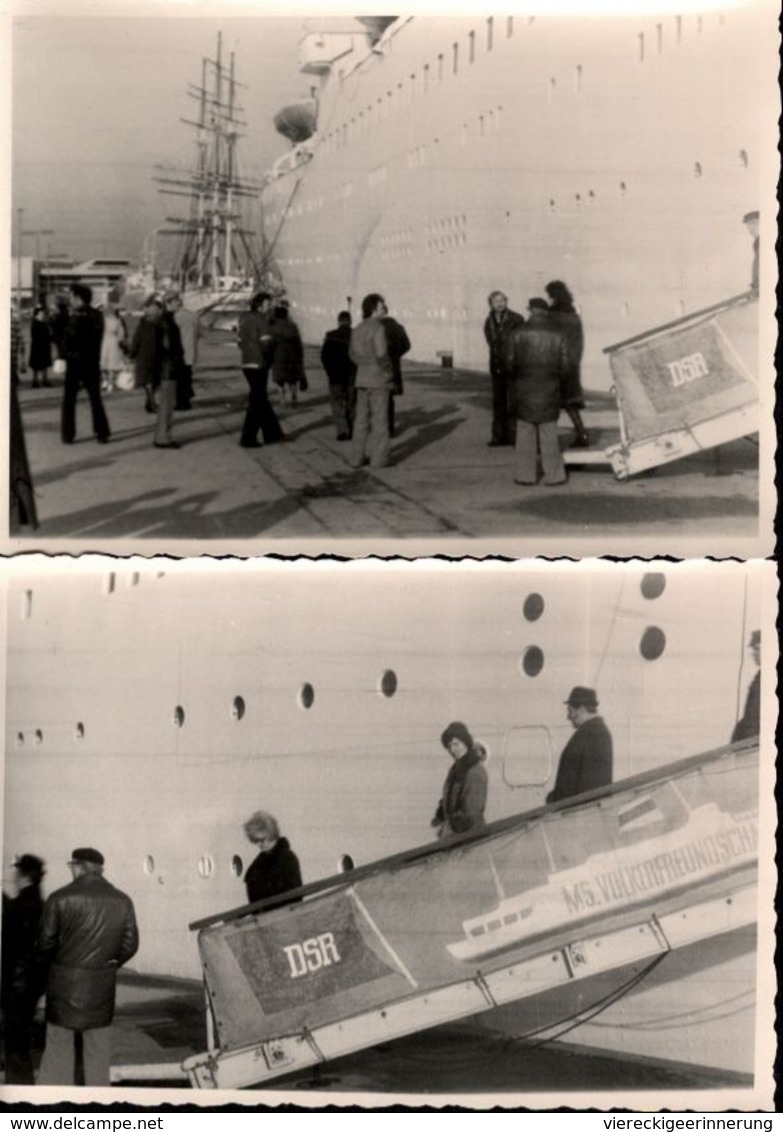 ! DDR Kreuzfahrtschiff MS Völkerfreundschaft, 3 Fotos Format 10 X 7 Cm, Rostock Warnemünde, Cruise Ship - Steamers