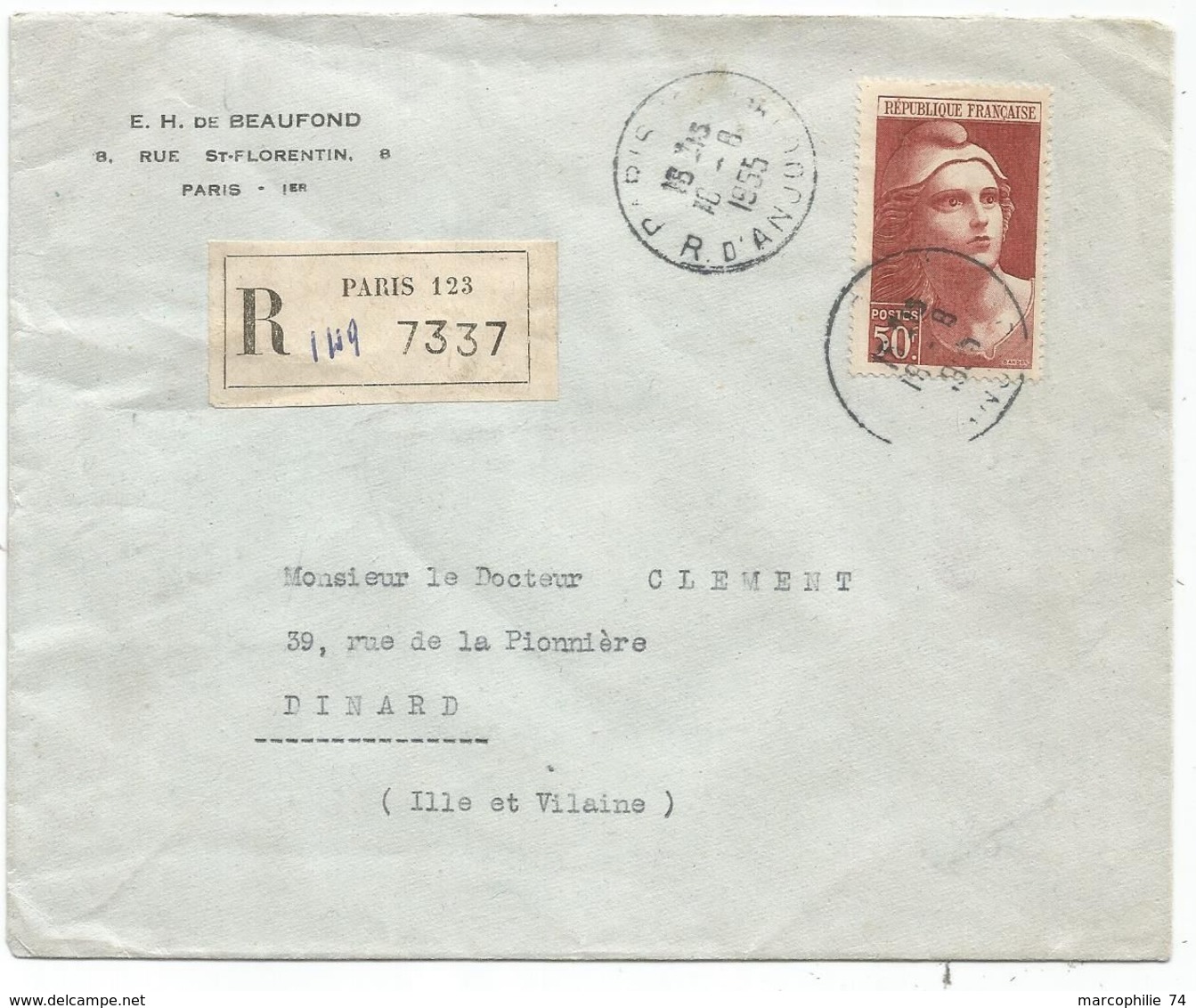 GANDON 50FR N°732 SEUL LETTRE PARIS 10.8.1955 AU TARIF - 1945-54 Marianne De Gandon