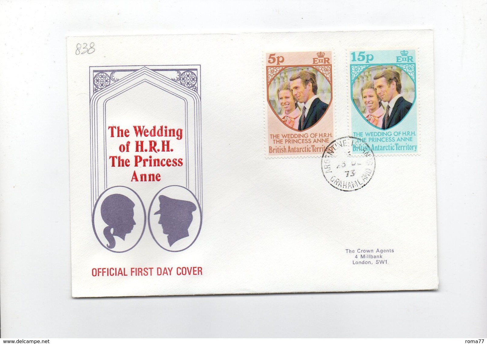 MK838 - BRITISH ANTARTIC TERRITORY 1973 Marriage Anna FDC (2380A) - FDC