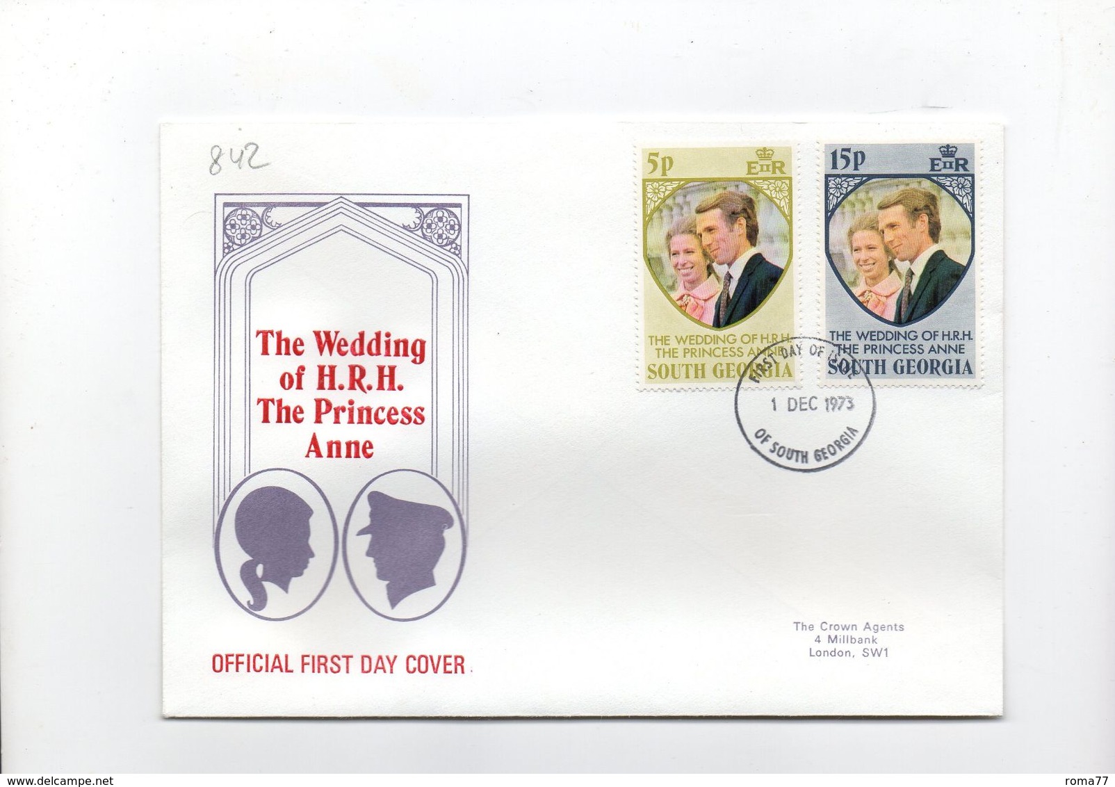 MK842 - SOUTH GEORGIA 1973 Marriage Anna FDC (2380A) - South Georgia