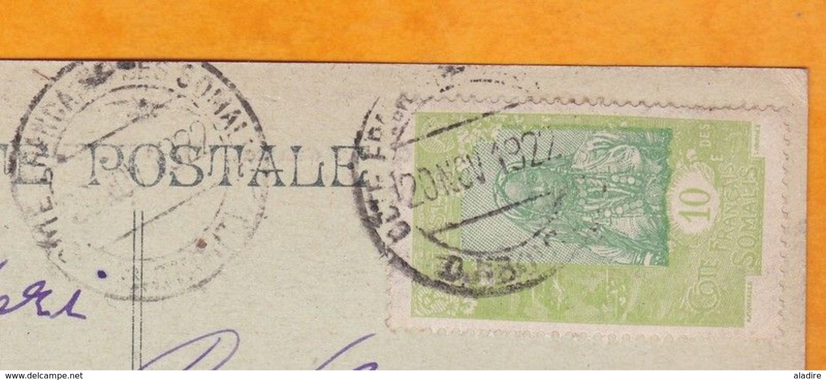 1922 - CP De Djibouti, CFS Vers Lyon, France - Affranchissement 10 C  - Vue Place Ménélik - Lettres & Documents