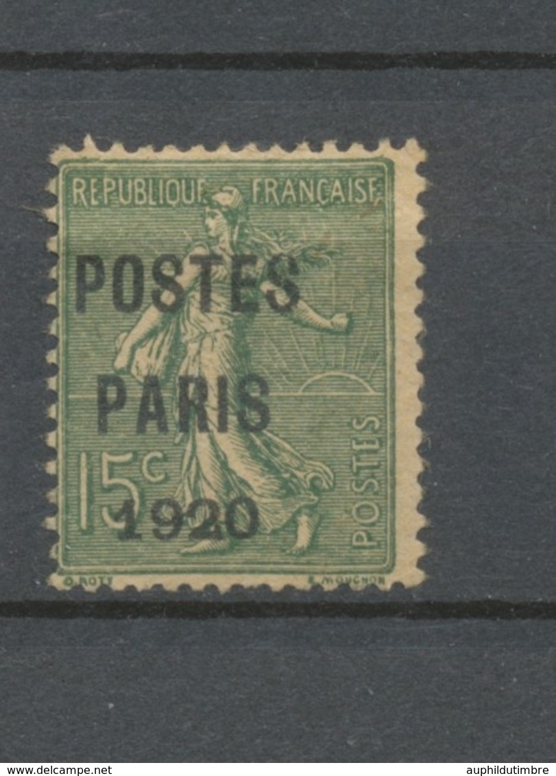 France Préoblitérés N°25 15c Vert Olive POSTES PARIS 1920 Signé Calves TB AA160 - 1893-1947