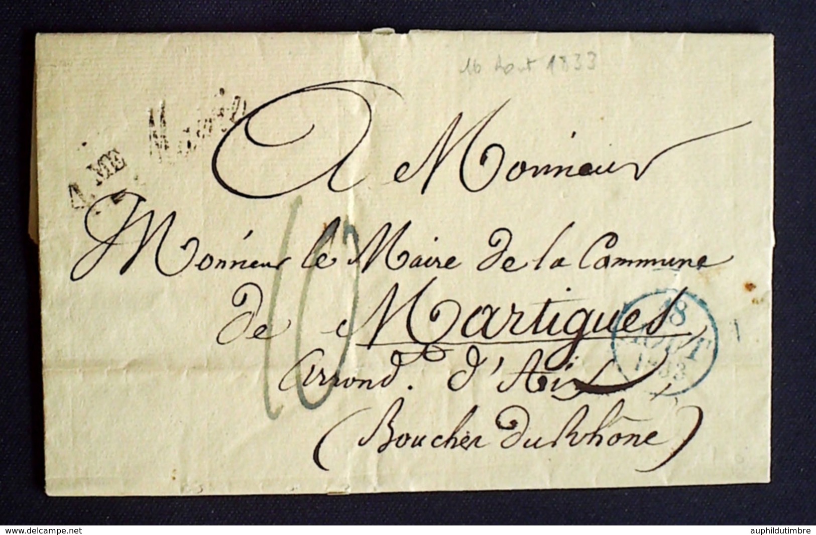 1833 France Lettre PARIS Contreseing 4me Mairie En Noir AA43 - Lettres Civiles En Franchise