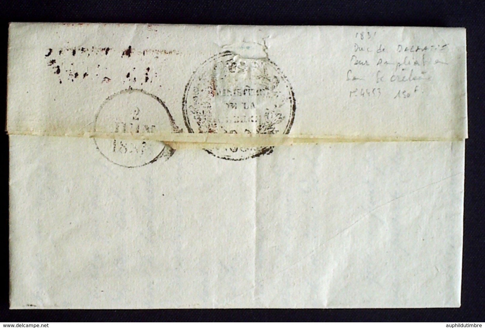 1831 France Lettre Franchise Ministere De La Guerre En Noir AA44 - Lettere In Franchigia Civile