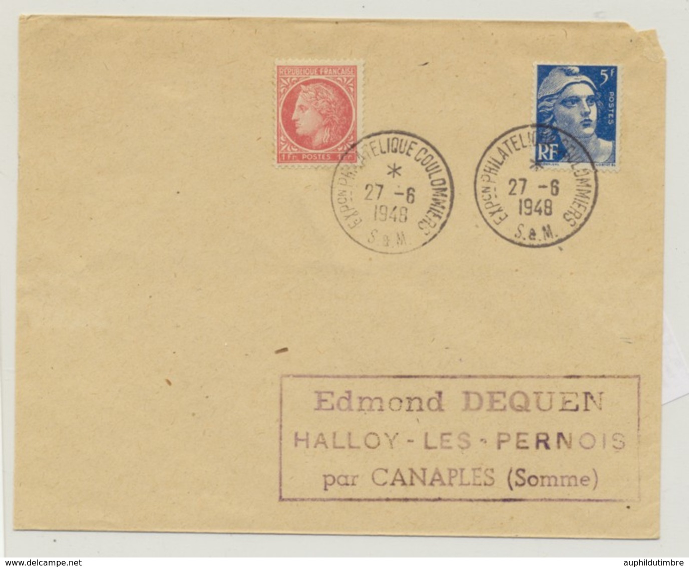 1948 Lettre Obl. Expo Phil. COULOMMIERS S - Bolli Commemorativi