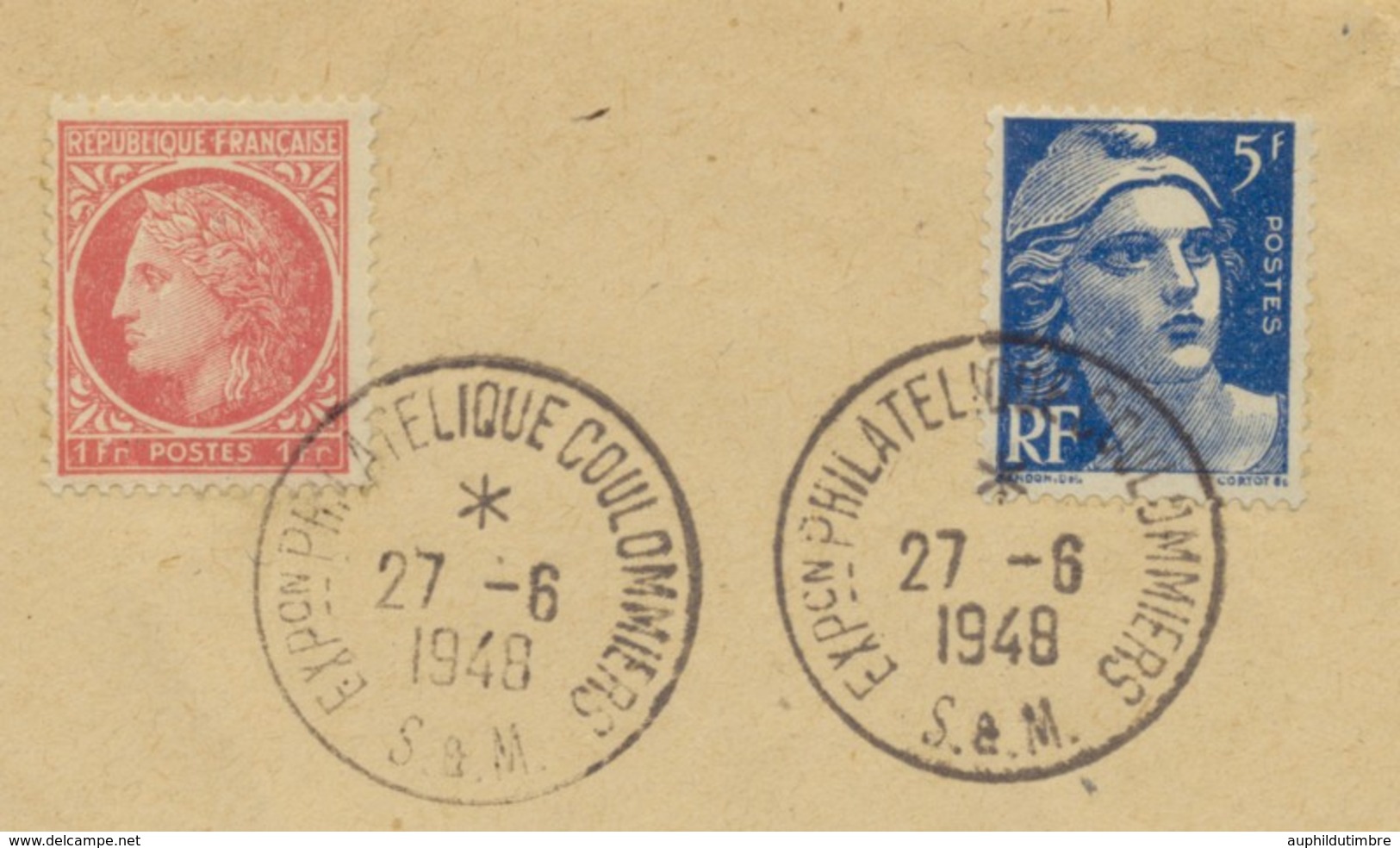 1948 Lettre Obl. Expo Phil. COULOMMIERS S - Gedenkstempels