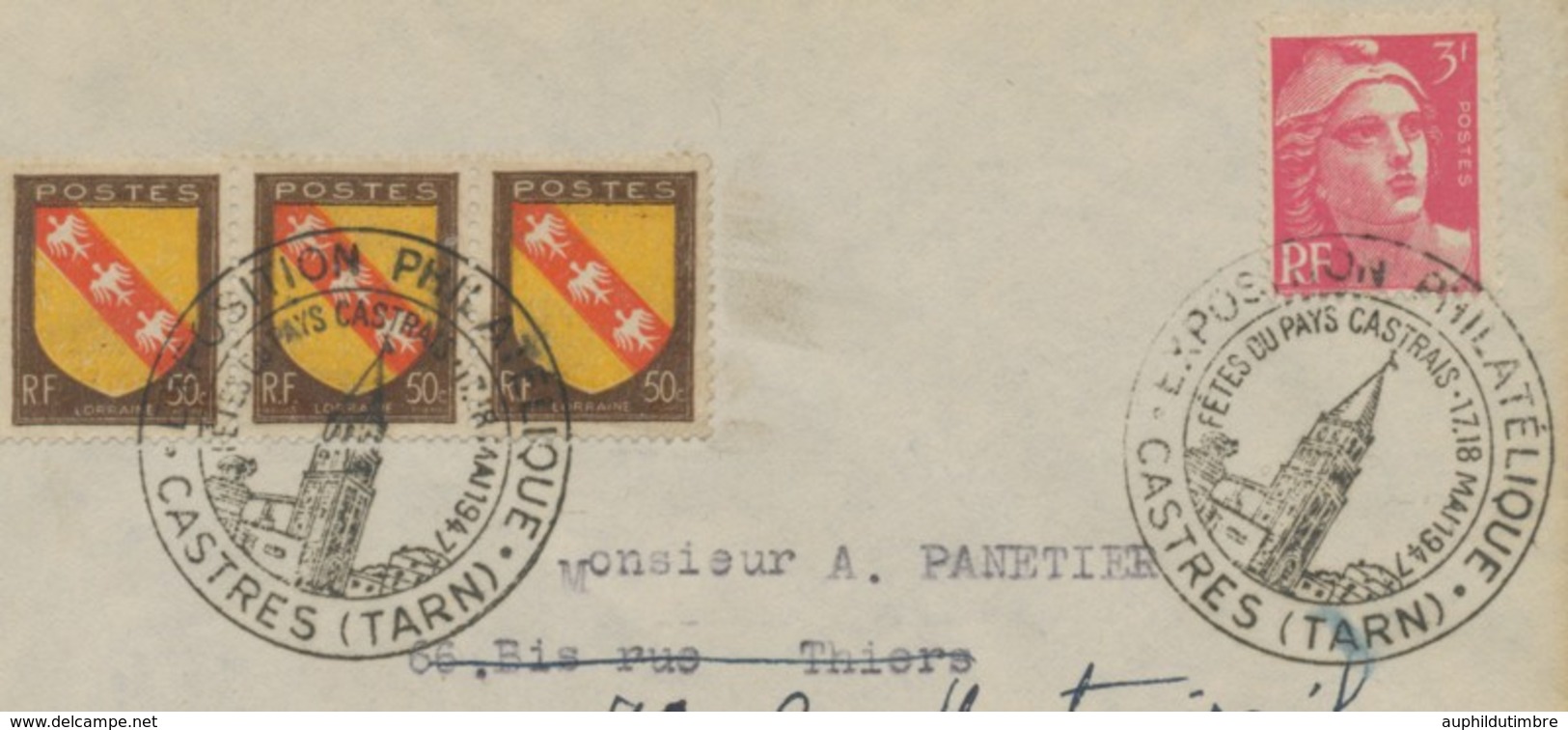 1947 Lettre Obl. Expo Philatélique CASTRE. Extra. C447 - Cachets Commémoratifs