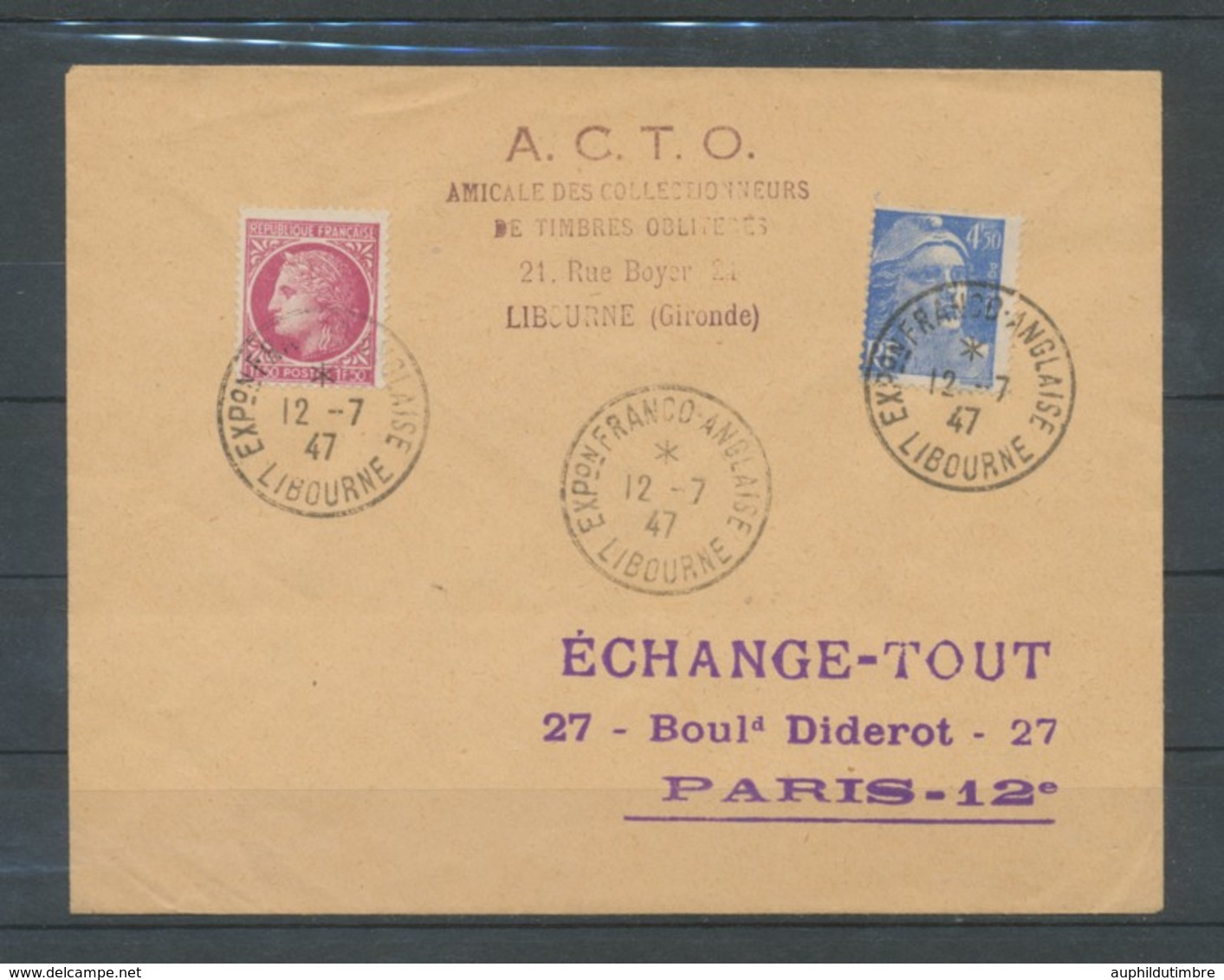 1947 Lettre Obl. Expo Franco-Anglaise LIBOURNE LUXE C460 - Cachets Commémoratifs