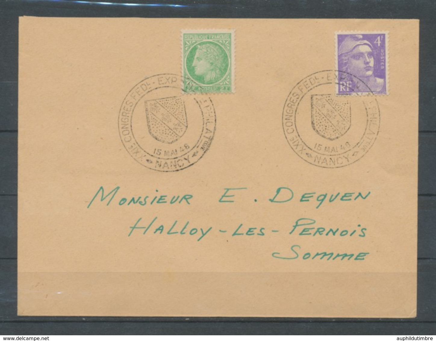 1948 Lettre Obl. 21ème Congrès Philatélie NANCY. C509 - Bolli Commemorativi