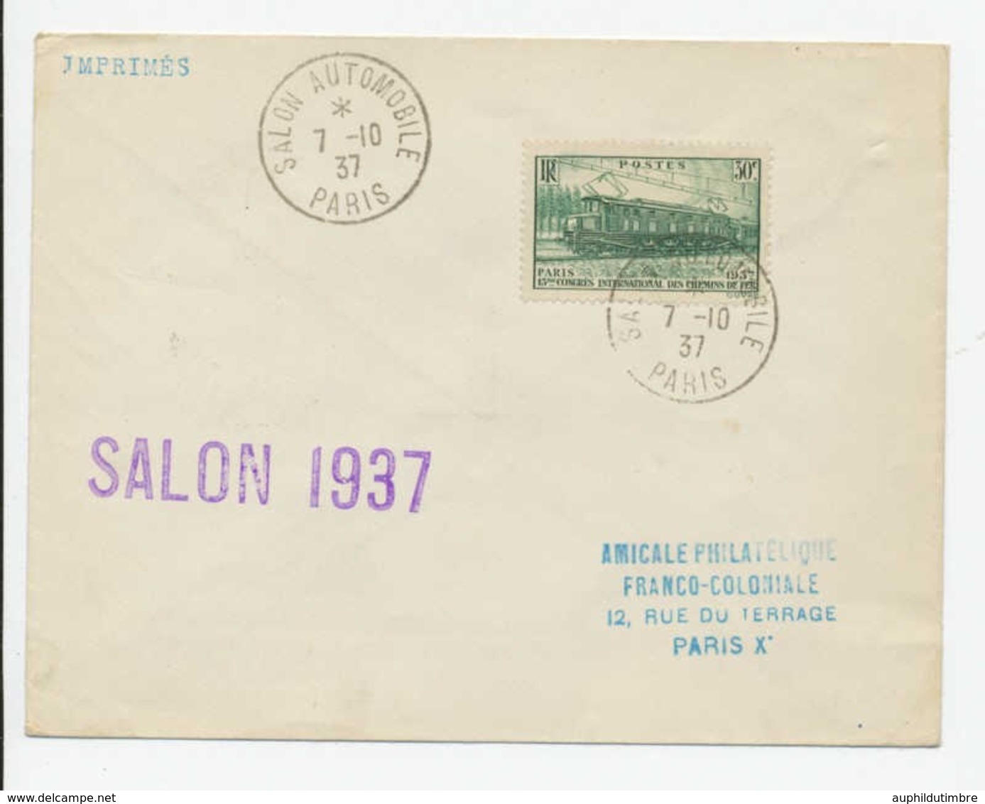 1937 Lettre Obli SALON AUTOMOBILE PARIS RARE C778 - Cachets Commémoratifs