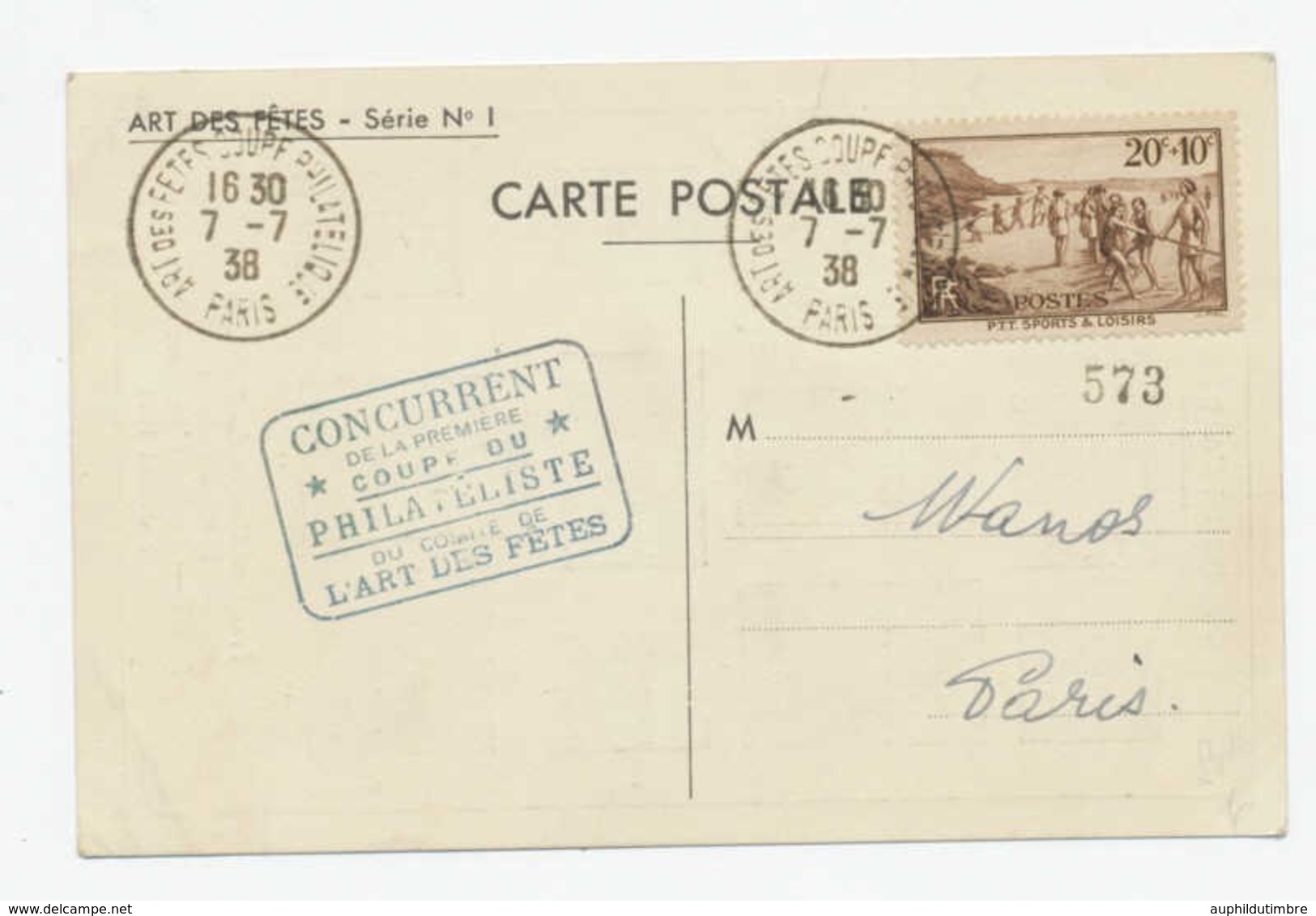 1938 Superbe CP ART Des FETES COUPE PHILATELISTE à PARIS RARE. C818 - Matasellos Conmemorativos