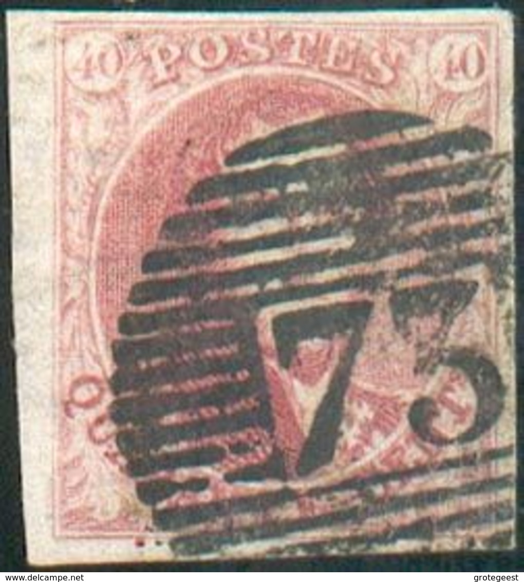 N°5 - Médaillon 40 Centimes Carmin-rose Vif, TB Margé Et Bdf Gauche, Obl. P.73 LIEGE centrale Et Nette. Superbe Nuance V - 1849-1850 Medaillen (3/5)