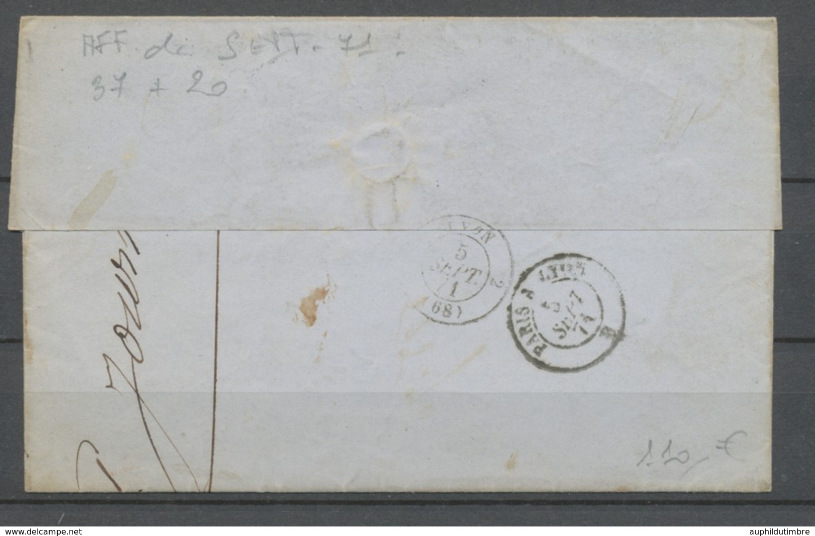 Sept 1871 Lettre N°37 Et 20 Obl GC4245 Càd VILLEFRANCHE-S-SAONE C 160€ H2030 - Guerre De 1870