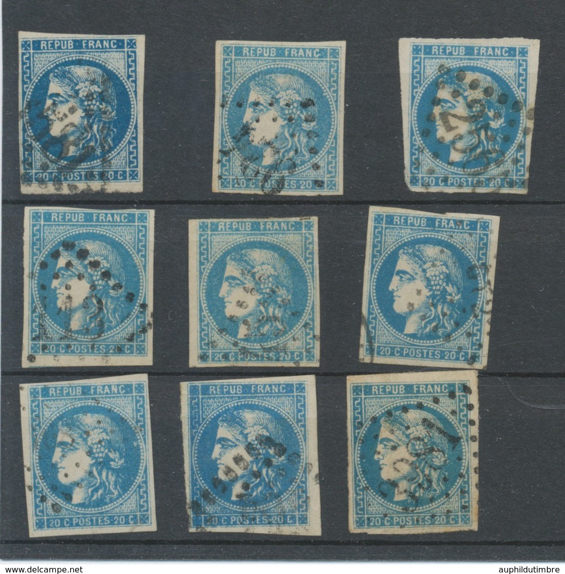 Lot De 9 Bordeaux N°46 20c Bleu. Qualité TTB, TB. L139 - 1870 Emissione Di Bordeaux