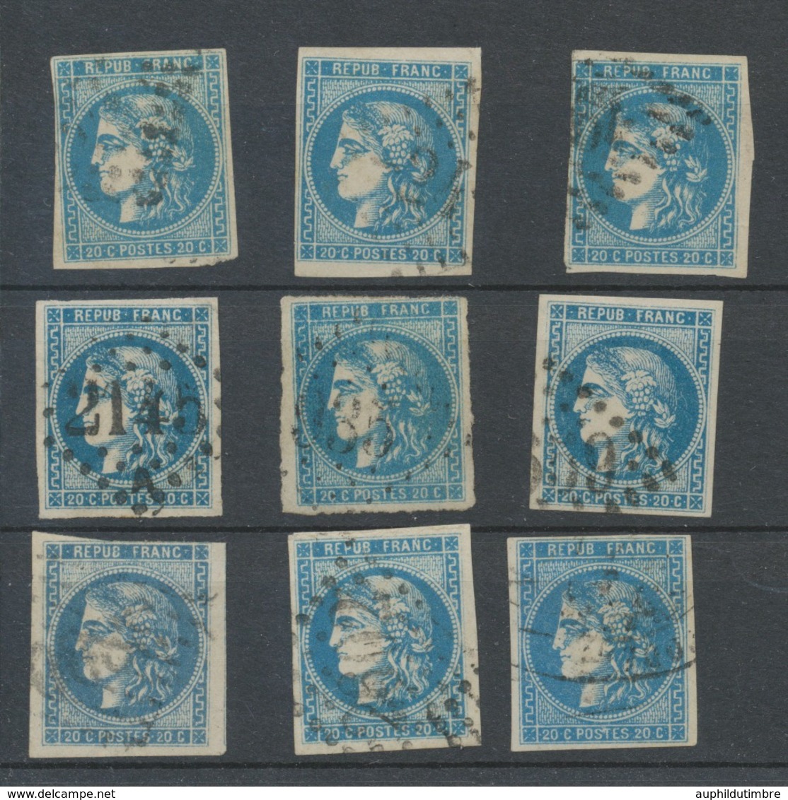 Lot De 9 Bordeaux N°46 20c Bleu. Qualité TTB, TB. L142 - 1870 Emissione Di Bordeaux