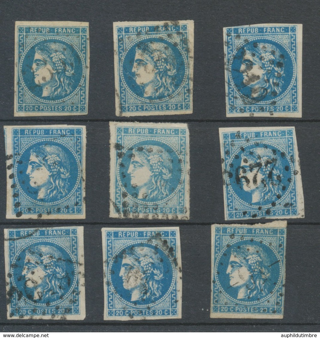 Lot De 9 Bordeaux N°46 20c Bleu. Qualité TTB, TB. L90 - 1870 Emissione Di Bordeaux