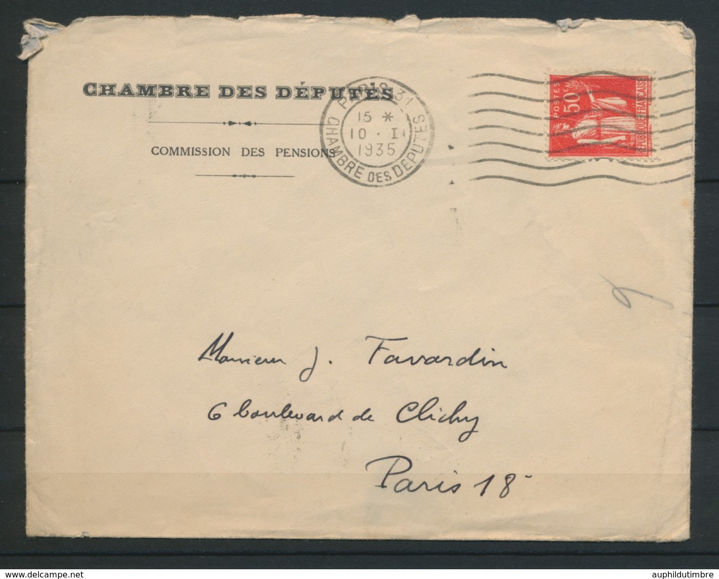 1935 Lettre 50c Paix Obl PARIS 31 CHAMBRE DES DEPUTES TB. N1818 - 1921-1960: Periodo Moderno