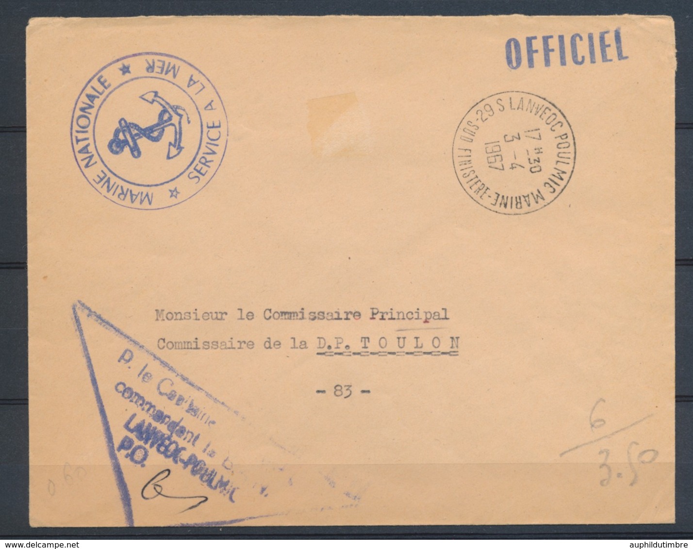 1967 Enveloppe En FM MARINE OFFICIEL 29 S LANVEOC POULMIC Pr Toulon N1822 - Lettres Civiles En Franchise