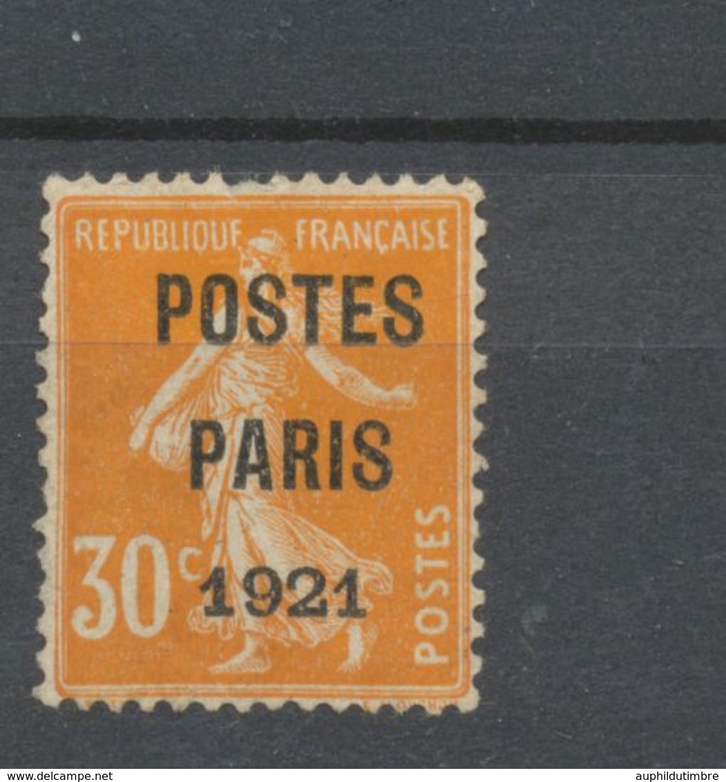 1921 Préo N°29 30c Orange POSTE PARIS 1921 Léger Recto/verso. Signé CALVES N2008 - 1893-1947