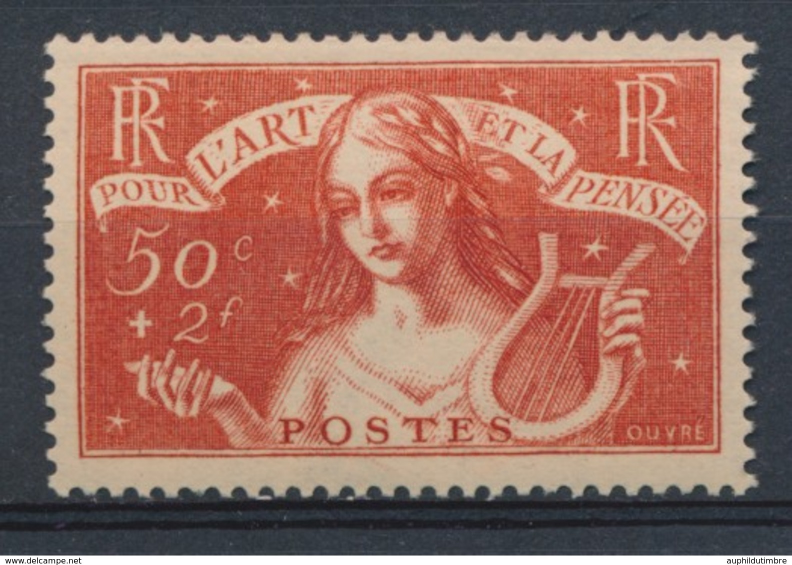 France N°308 50c+2f Rouge-brique N** Cote 135 € Signé Calves N2281 - Unused Stamps