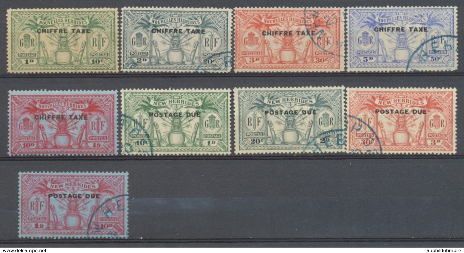 Colonies Françaises Nlles HEBRIDES Taxes N°1 à 10 Sf N°9 N**/Obl C 224 € N2575 - Collections, Lots & Series