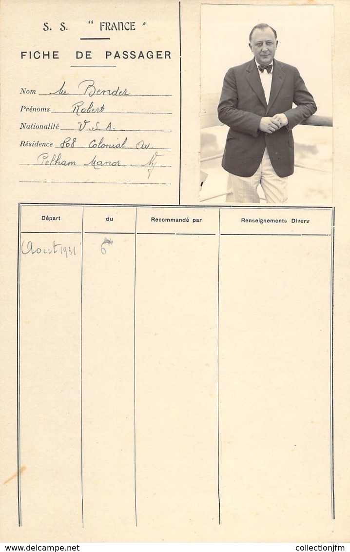 RARE LOT 12 FICHE DE PASSAGER PAQUEBOT S.S. FRANCE 1931 / USA - Autres & Non Classés