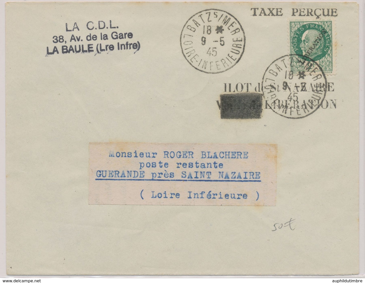 1945 Lettre Ilot De Saint Nazaire + Taxe Perçue Superbe P1857 - 1877-1920: Periodo Semi Moderno