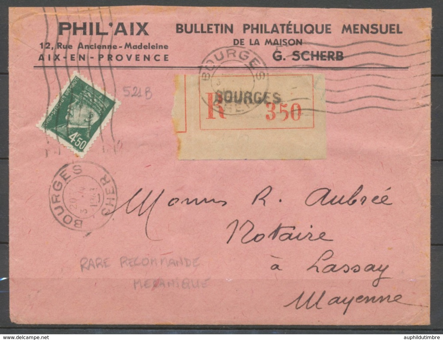 1943 Lettre En Recommandé Mécanique D'Aix En Provence Pour Lassay Rare P1879 - 1877-1920: Période Semi Moderne
