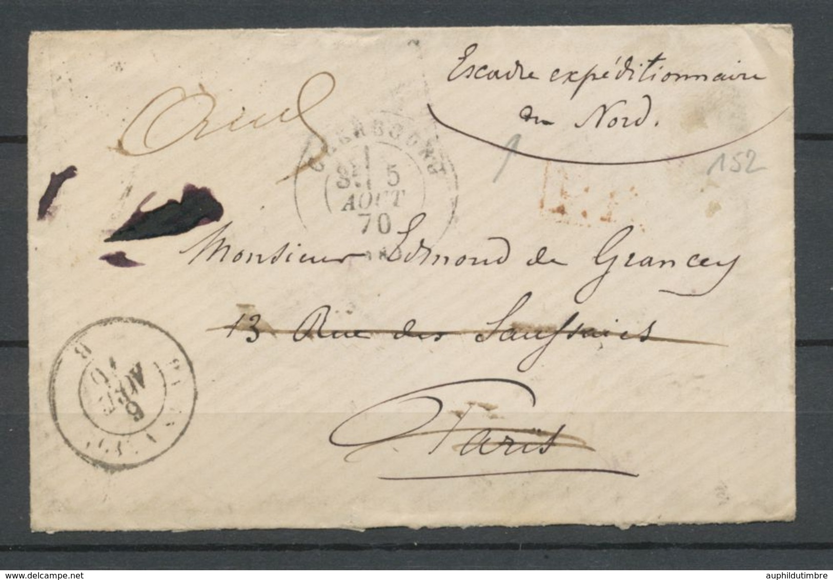 5/08/1870 Enveloppe En Franchise ESCADRE EXPEDITIONNAIRE DU NORD RARE P2330 - Bolli Militari (ante 1900)