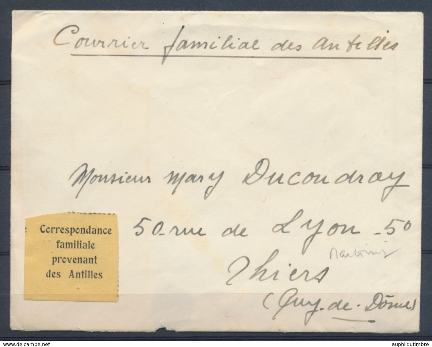 1940-45 MARTINIQUE Rare étiquette Correspondance Familiale Des Antilles P2840 - Sammlungen