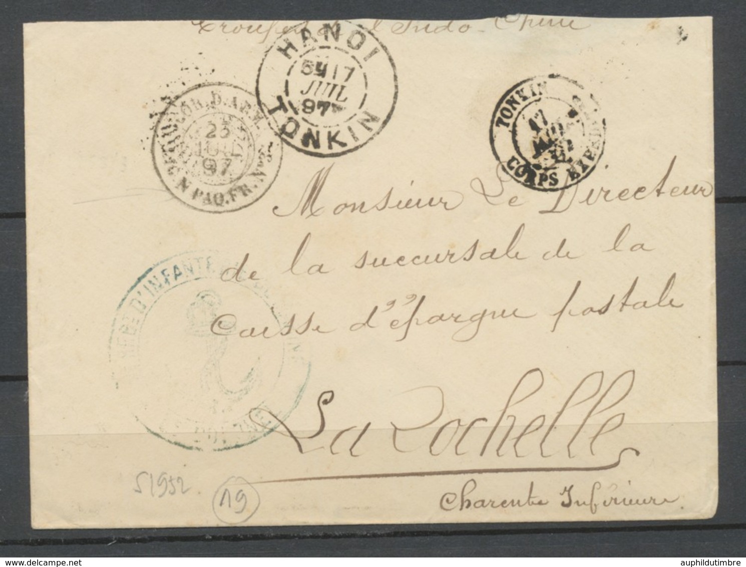 1897 Env. Corps D'armée Ligne N PAQ FR Cachet S1952 + Hanoï + Tonkin TB P2883 - Army Postmarks (before 1900)