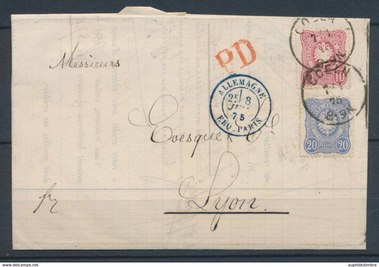 1875 Lettre à 30pf De Cologne Pour Lyon +PD Rge + Cad Bleu Allemagne Sup P3015 - War 1870