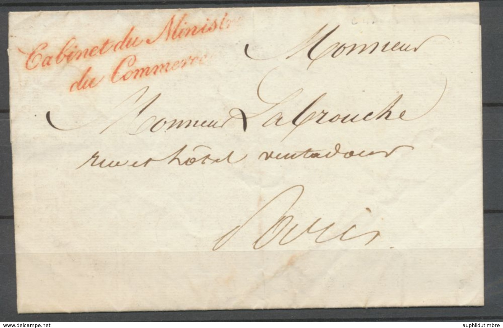 1829 Lettre En Franchise Cabinet Du Ministre Du Commerce Rouge Sup. P3078 - Frankobriefe