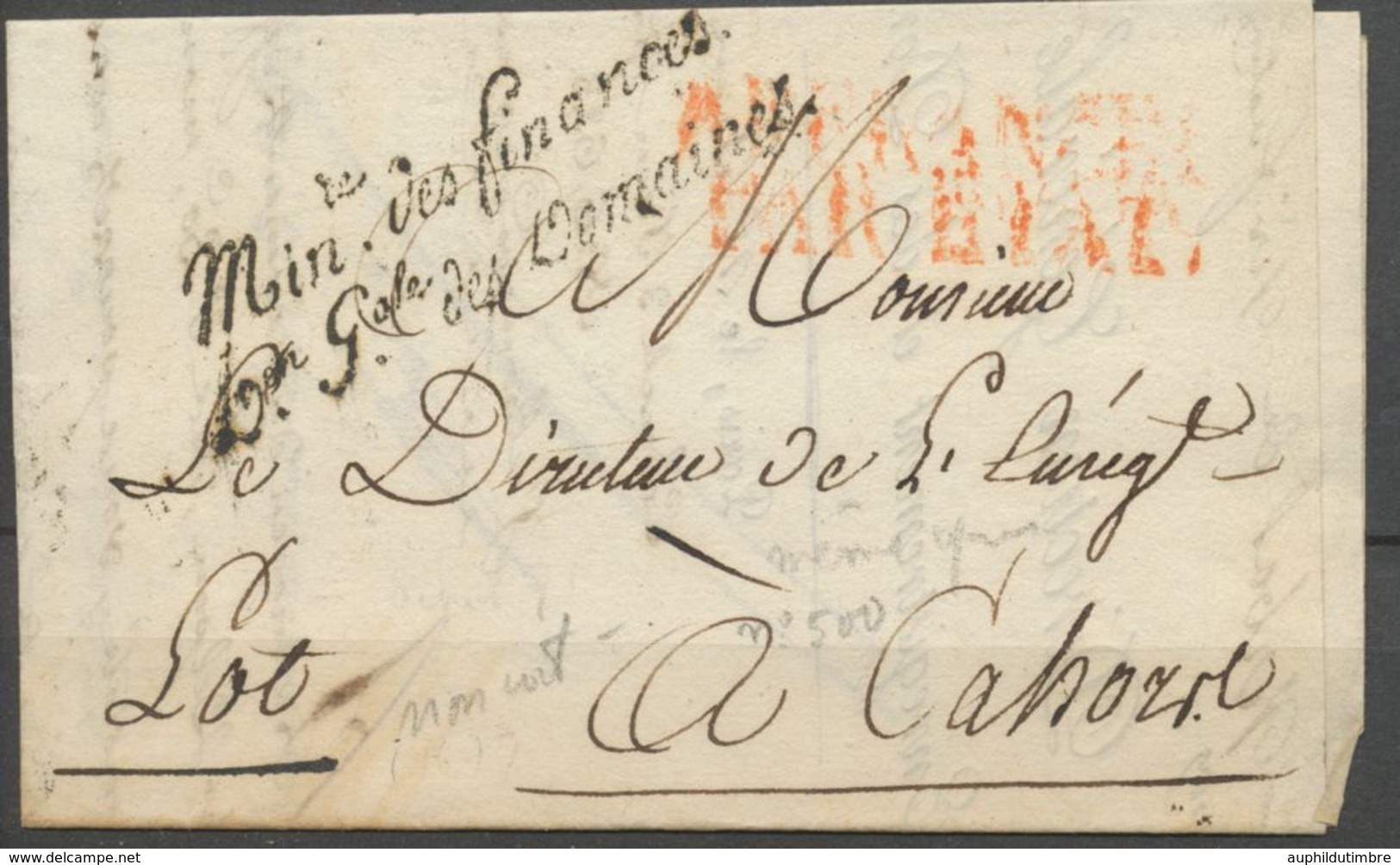 1826 Lettre Franchise Ministère Des Finances Don Gale Des Domaines P3124 - Burgerlijke Brieven Zonder Portkosten