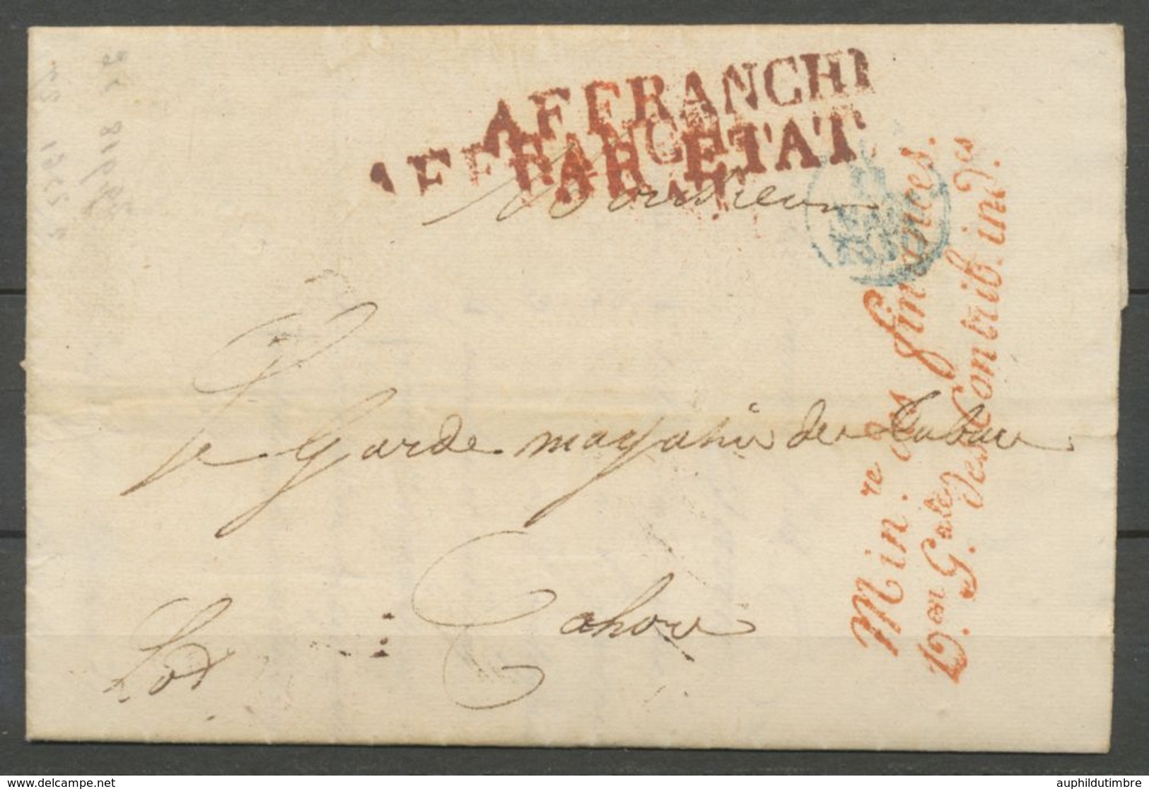 1830 Lettre Franchise Ministère Des Finances Don Gales Des Contr. Ind. P3127 - Frankobriefe