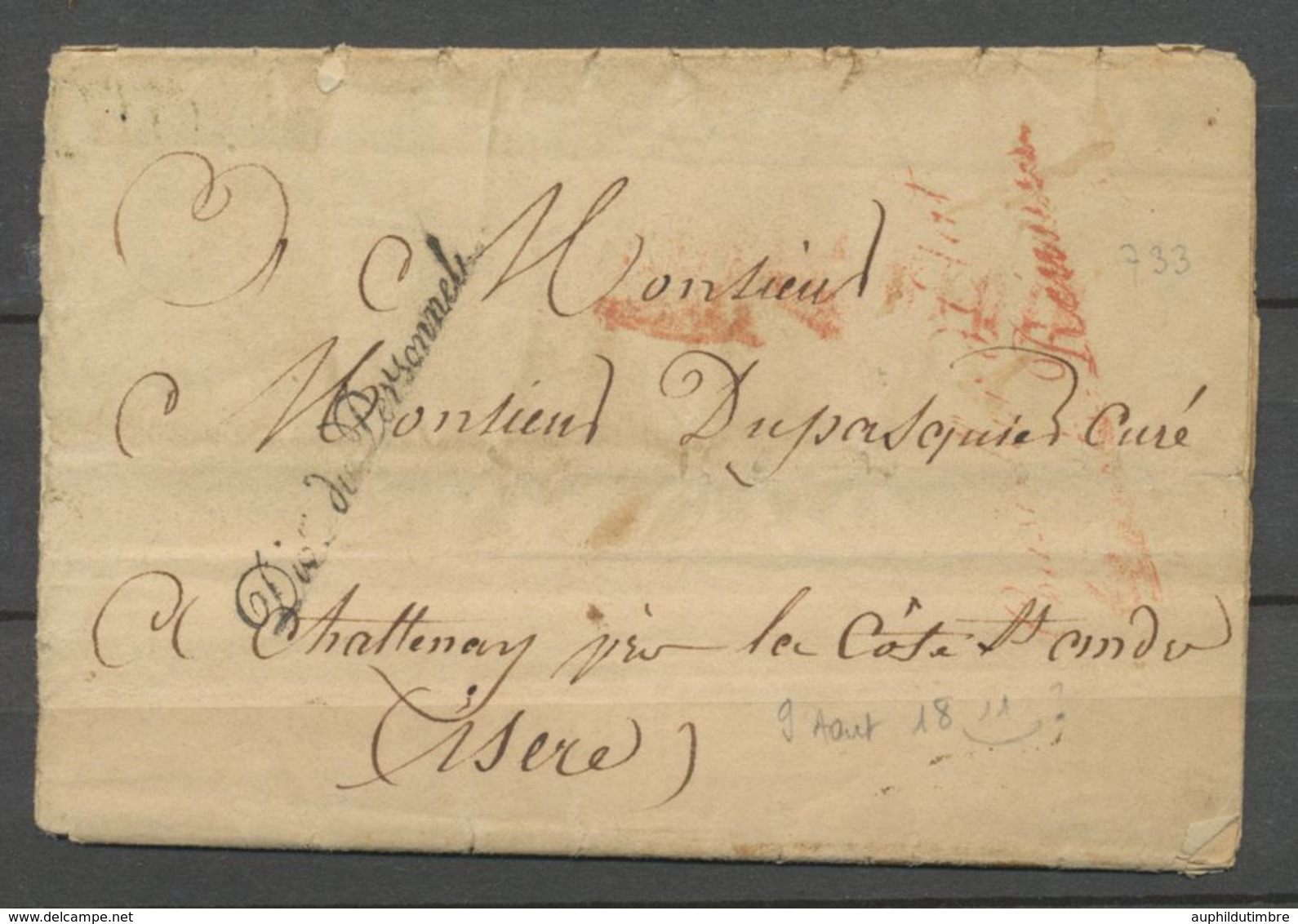 1811 Lettre Franchise Divion Du Personnel Noir + Conseiller D'Etat Rge P3130 - Lettere In Franchigia Civile