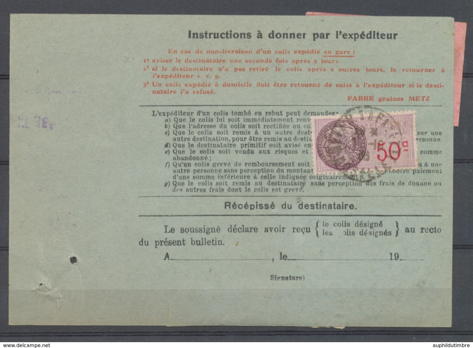 1936 Bulletin D'expédition , Fiscal 50c + 1f80 Paix +2f Rivière Bretonne P3754 - 1877-1920: Semi Modern Period