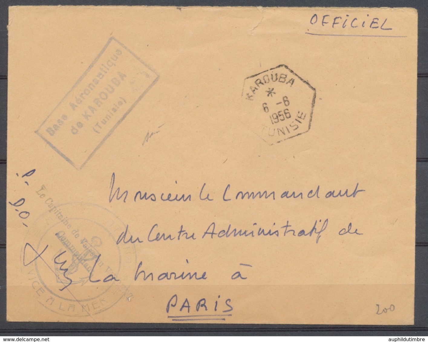 1956 Env. TUNISIE Obl KAROUBA HEXAGONAL + Base Aéronautique SUP. P3967 - Collections