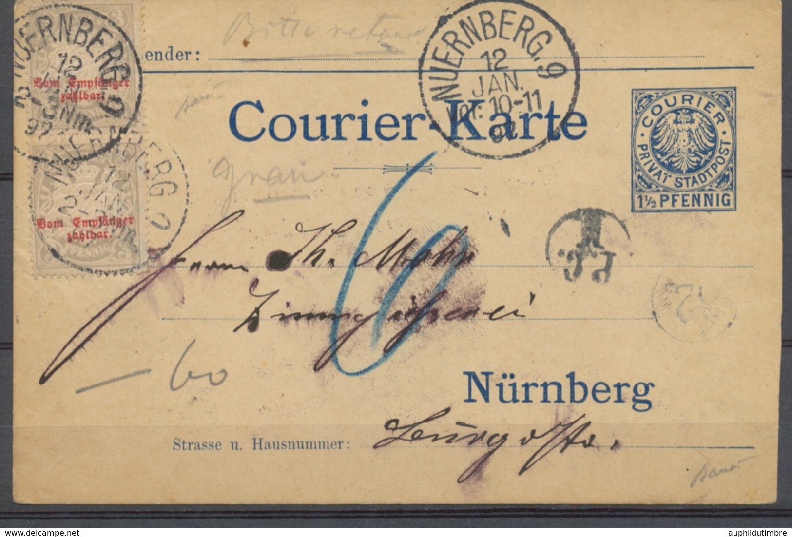 1897 Germany Karte 1 1/2 Pfennig + 2*3p Cancelled NUERBERG SCARCE. P3973 - Andere-Europa