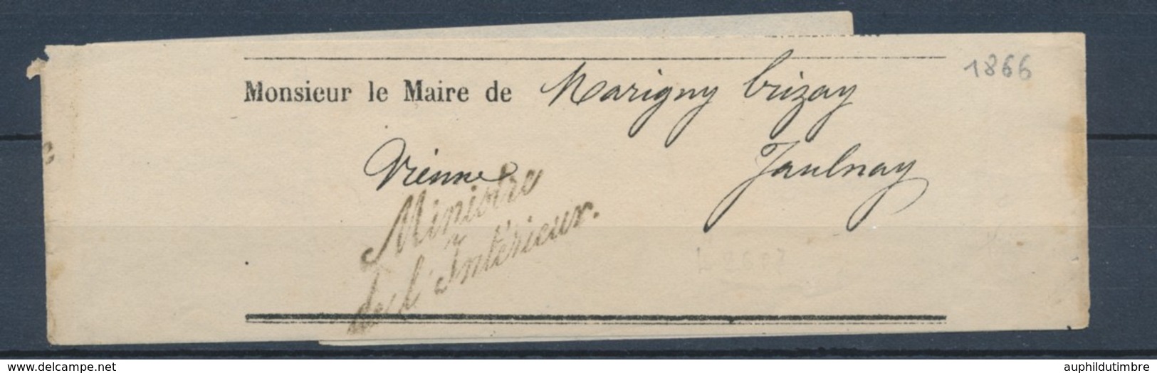 1866 Bande Journal En Franchise Griffe Ministre De L'intérieur P4105 - Cartas Civiles En Franquicia