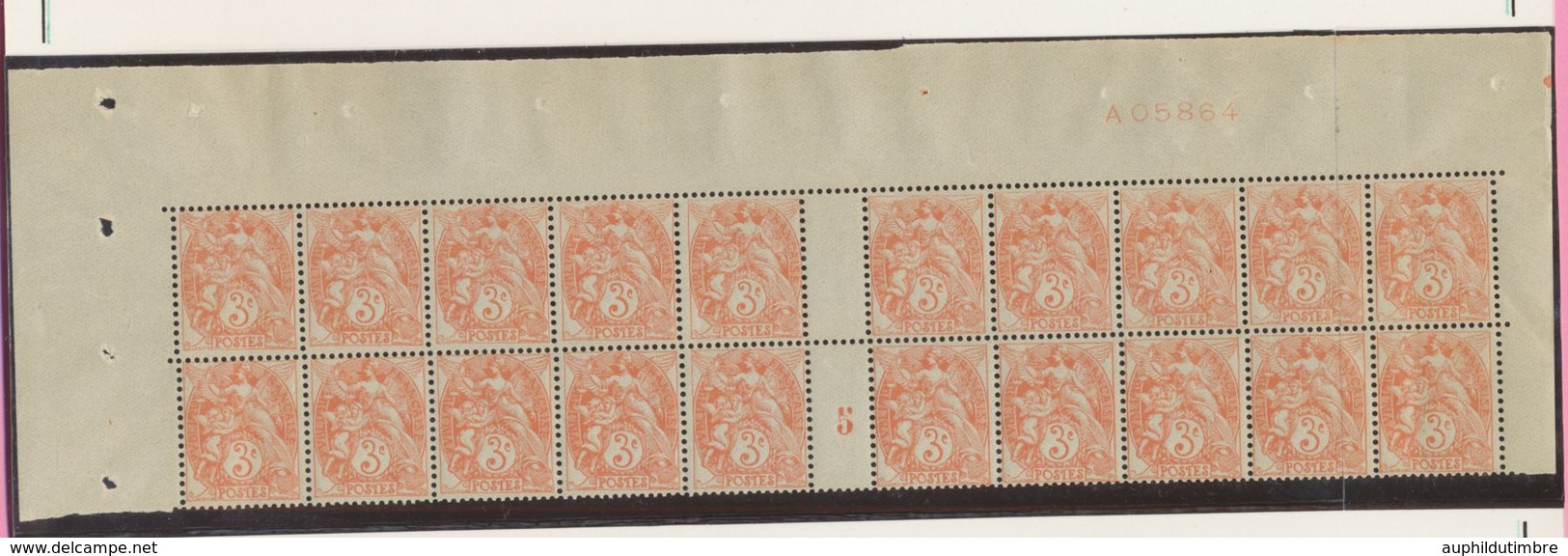 1915 Bloc De 20 Tp 3c Blanc Orange Avec Essai De Numérotation Non Adopté P4272 - Ungebraucht