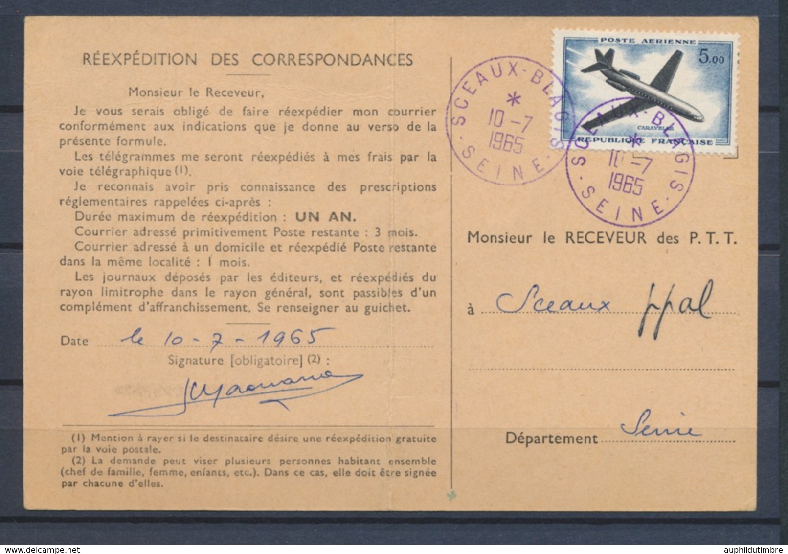 1965 Carte Ordre De Réexpédition Des Correspondances Tarif à 5F PA N°40 P4310 - 1921-1960: Periodo Moderno