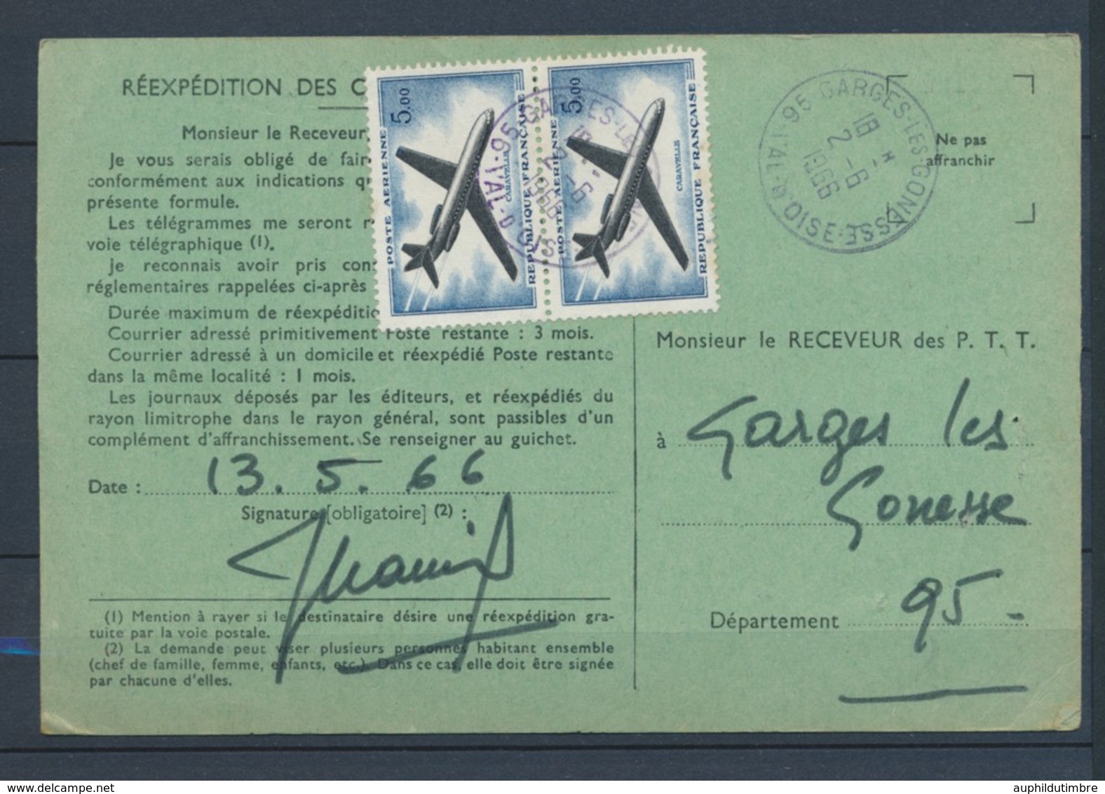 1966 Carte Ordre De Réexpédition Des Correspondances Tarif à 10F 2*PA N°40 P4313 - 1921-1960: Moderne